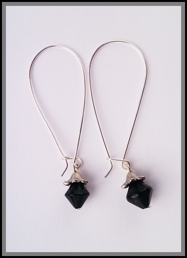large kidney earrings with black beads