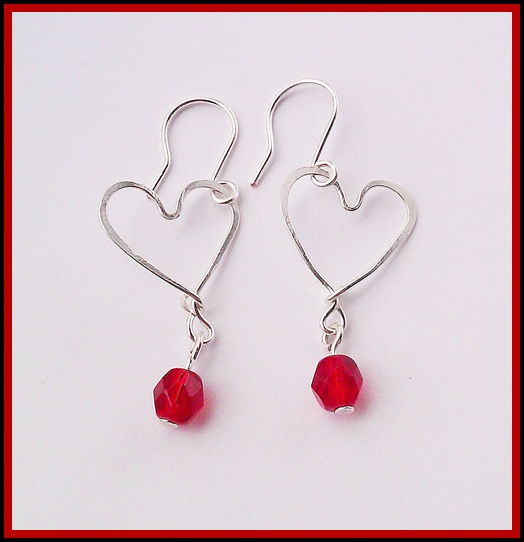 red and silver heart earrings