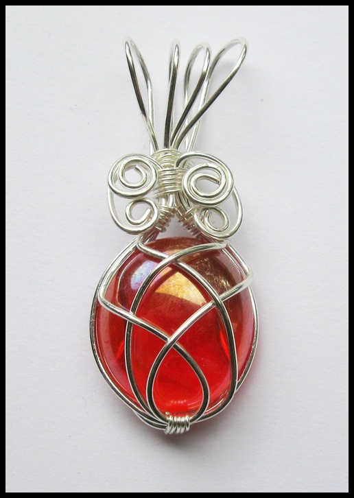 wire wrapped glass cabochon 'Fire'