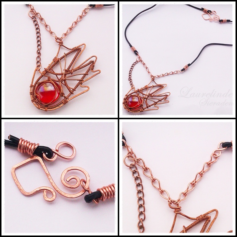 wire wrapped red comet pendant and leather necklace