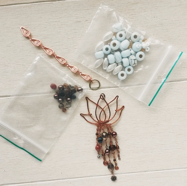 wire lotus pendant with necklace in progress